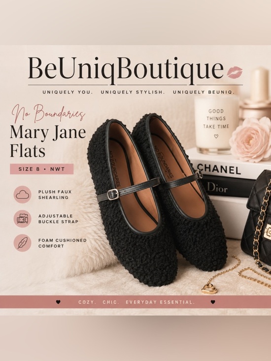 No Boundaries Shoes - No Boundaries Black Faux Shearling Mary Jane Flats Size 8